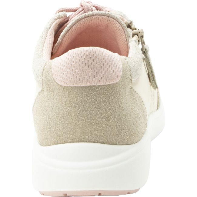 Heel of Women's Alegria Eazeer Sneaker in Beige and Pink Sorbet with grey suede heel accent