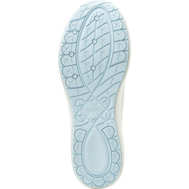 Sole of Women's Alegria Eazeer Sneaker in Moonstone Beige and Blue