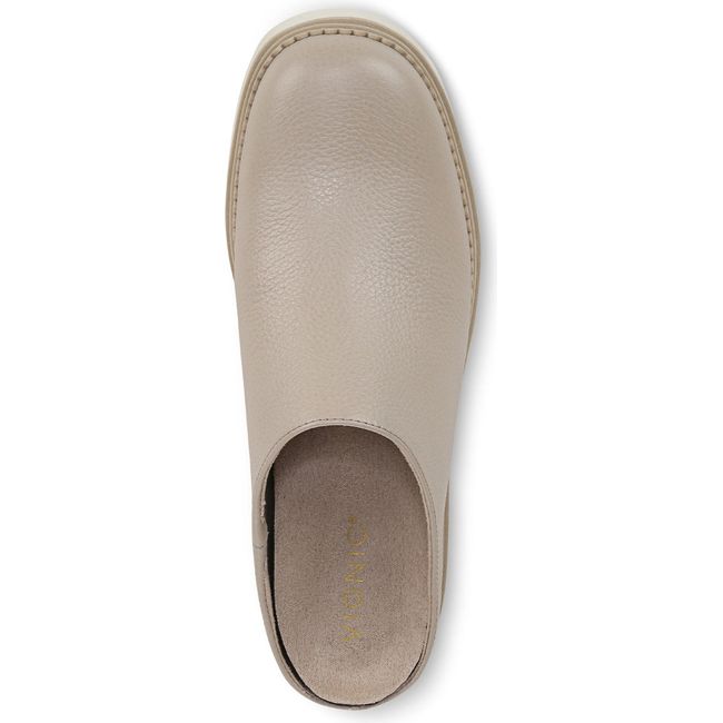 Top down view of Women's Vionic Fairfax Mule in Oatmeal beige leather with supportive insole