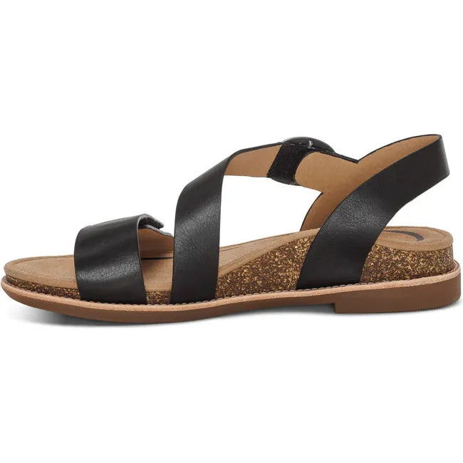 Medial side of Women's Aetrex Tamara Arch Support Sandal in Black leather with back strap