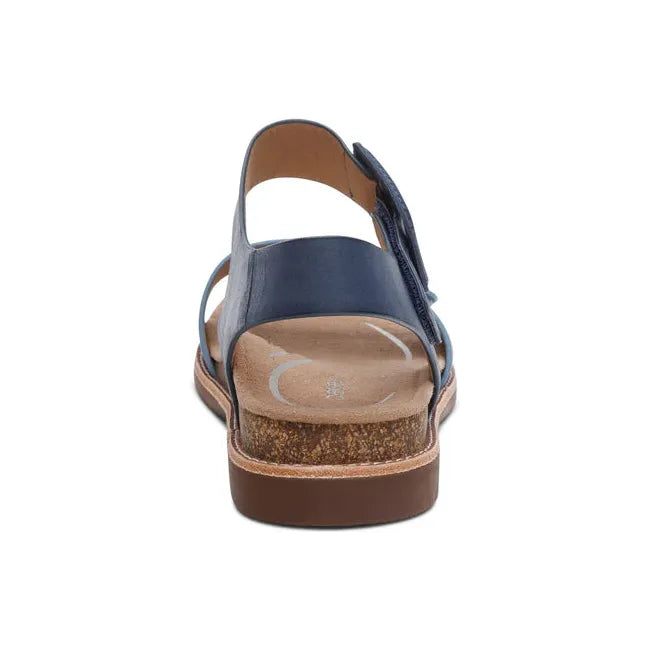 Heel of Women's Aetrex Claire Arch Support Sandal in Navy and blue with a backstrap