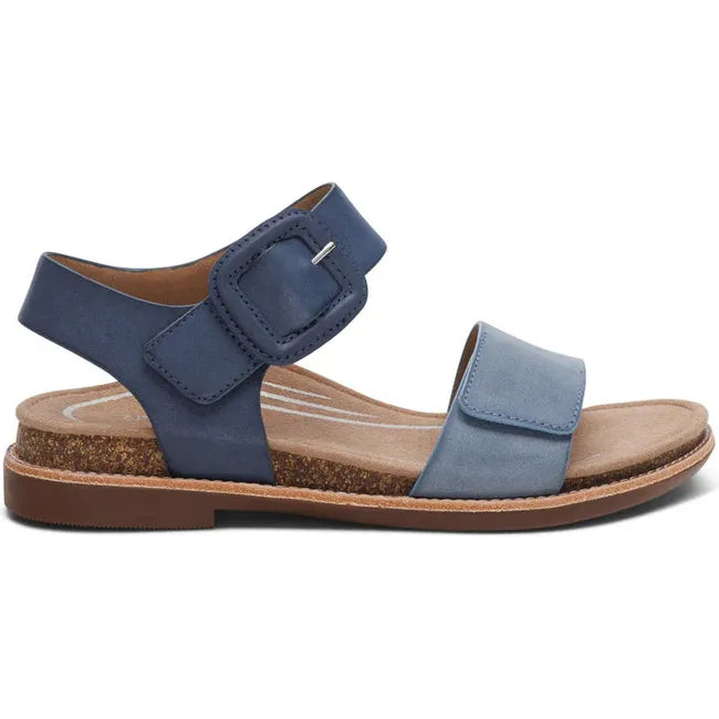 Lateral side of Women's Aetrex Claire Arch Support Sandal in Navy and blue