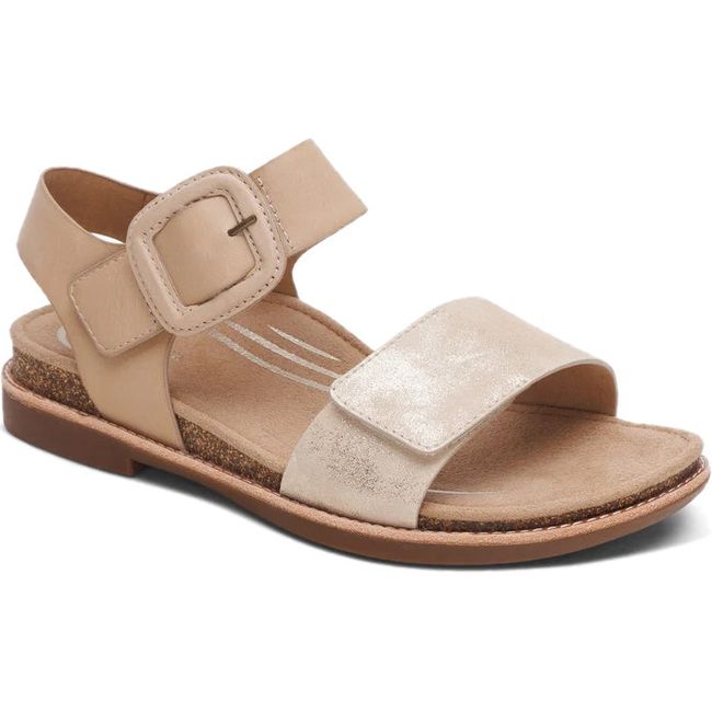 Front angled view of Women's Aetrex Claire Arch Support Sandal in Champagne
