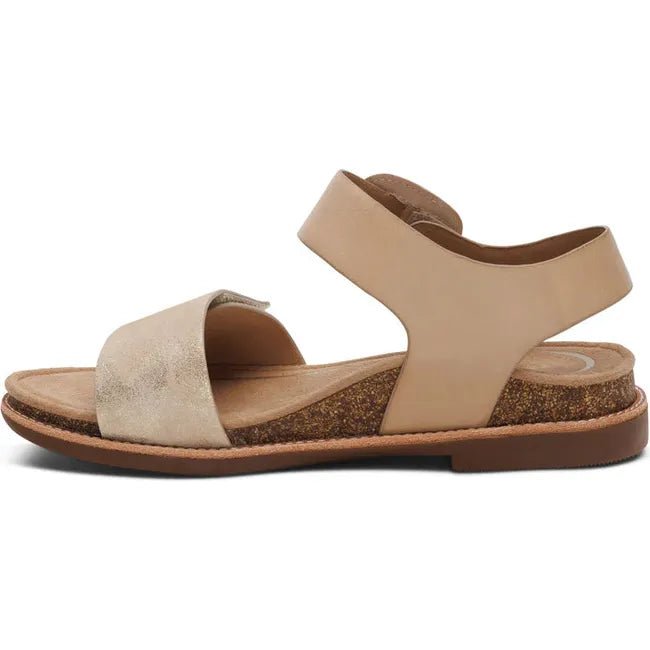 Medial side of Women's Aetrex Claire Arch Support Sandal in Champagne with back strap
