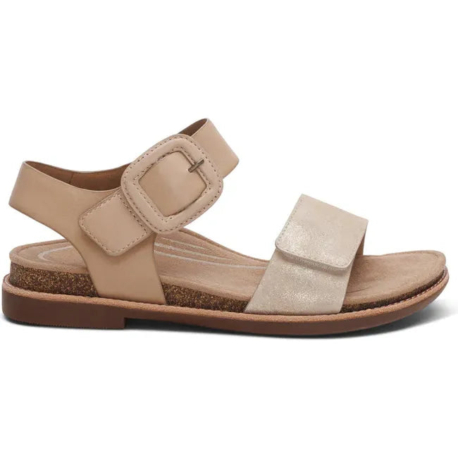 Lateral side of Women's Aetrex Claire Arch Support Sandal in Champagne with back strap
