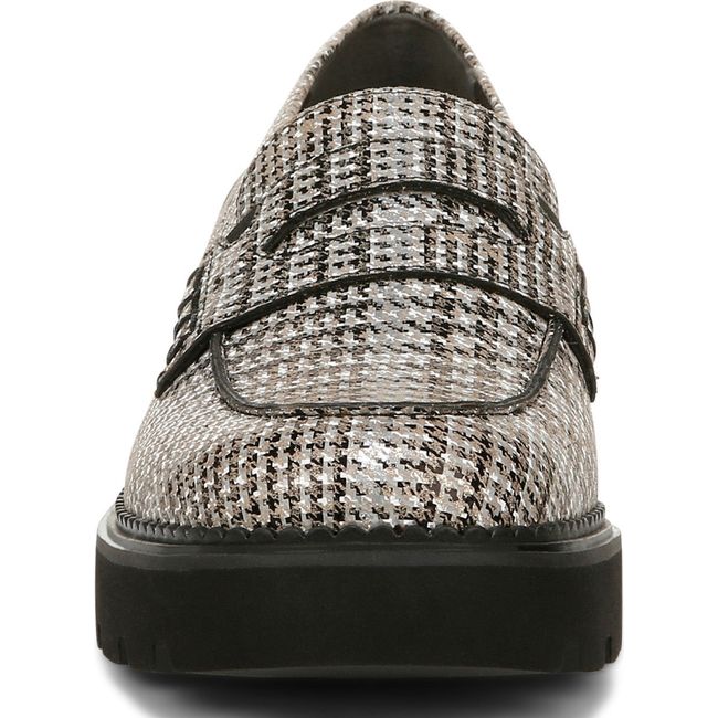 Front of Womens Vionic Fillmore Penny Loafer in Black White Houndstooth plaid upper with black sole