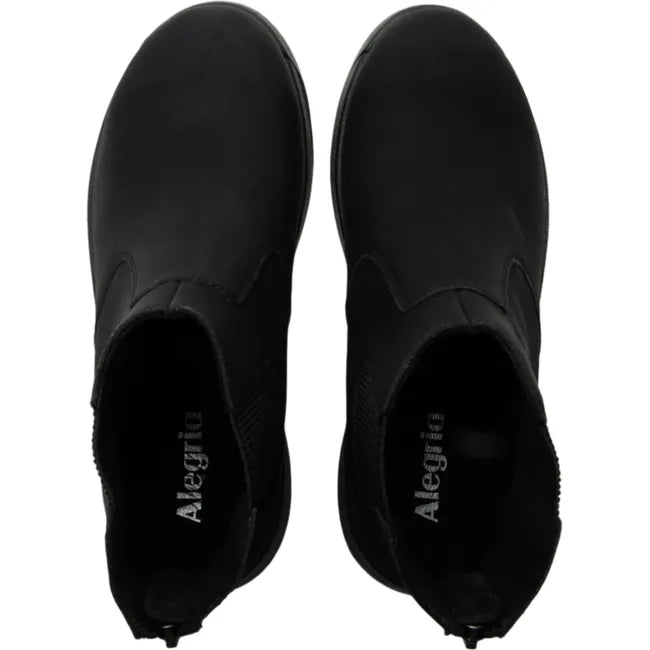 Top down view of Women's Alegria Frankie Chelsea Boots in asphalt black nubuck leather