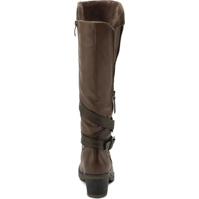 Heel view of Women's Spring Step Gemisola Tall Boot in brown leather