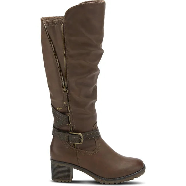 Lateral side of Women's Spring Step Gemisola Tall Boot in brown leather