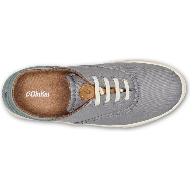 Top down view of Women's Olukai Kohu Sneaker in Mist Grey canvas with Drop-In Heel down