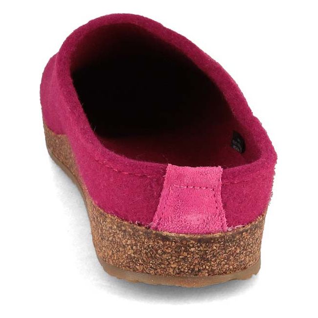 Heel of Women&#39;s Haflinger Amaya Clog in port pink wool upper with cork sole