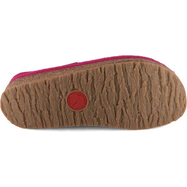 Sole of Women&#39;s Haflinger Amaya Clog in port pink wool upper with cork sole and tan tread