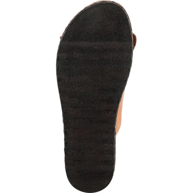 Sole of Women's Spring Step Sandal Hilary Slide in camel brown leather with black sole