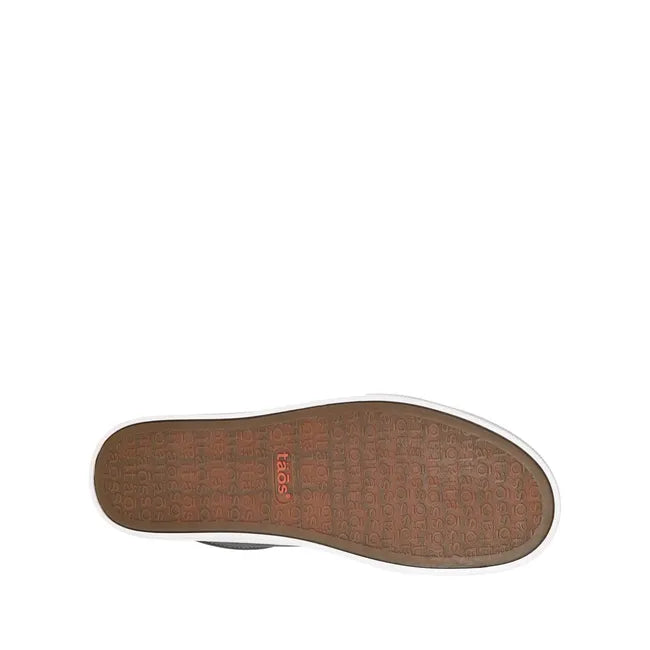 Tan sole of Women's Taos Heart &amp; Soul Lux Sneaker in Black leather with white midsole