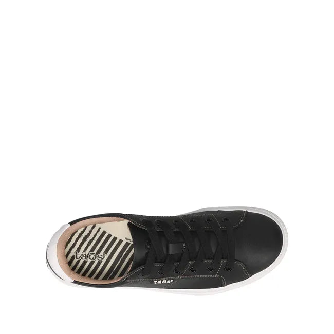 Upper of Women's Taos Heart &amp; Soul Lux Sneaker in Black leather with white midsole