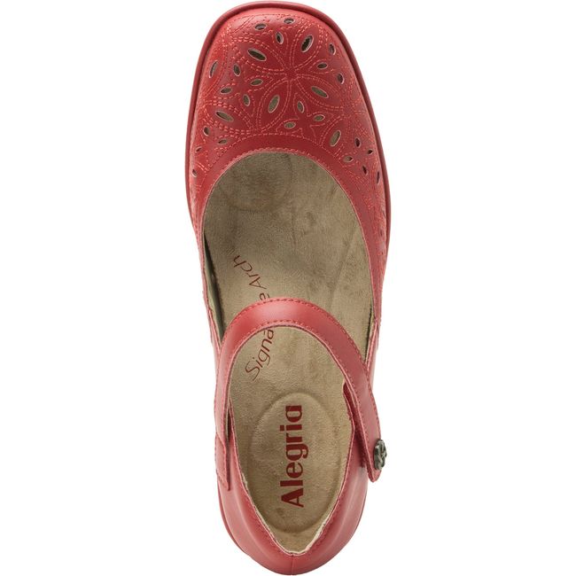 Upper of Women's Alegria Hayes Wedge Heel in Ruby Breeze with velcro top strap