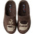 Top down view of Haflinger Unisex Coffee Slipper in earth brown with coffee patches on each slipper