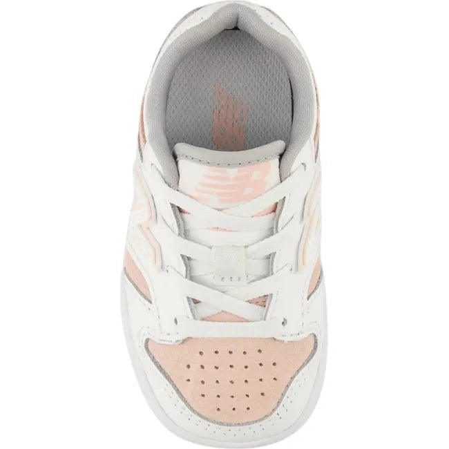 Upper of New Balance Toddlers 480 Lifestyle Shoe in pink and white 