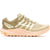 Lateral side view of Merrell Women's Antora 3 Trail Running Shoe featuring a beige colored mesh and TPU upper, peach cushioned midsole, and Vibram TC5+ outsole with 4mm lugs for enhanced grip.