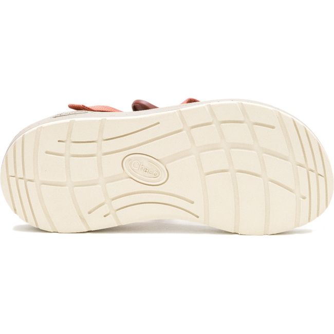 White sole of Women's Chaco CushZ Extra Cushioned Sandal in Frond Syrup orange upper