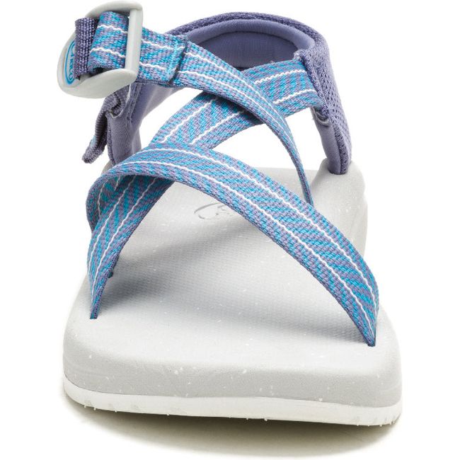 Front of Women&#39;s Chaco CushZ Extra Cushioned Sandal in Frond Pacific Blue with adjustable straps