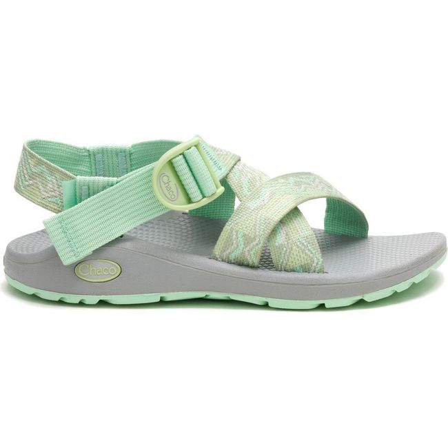 Lateral side of Women's Chaco Mega Z/Cloud Sandal in Paddle Celadon Green with adjustable straps