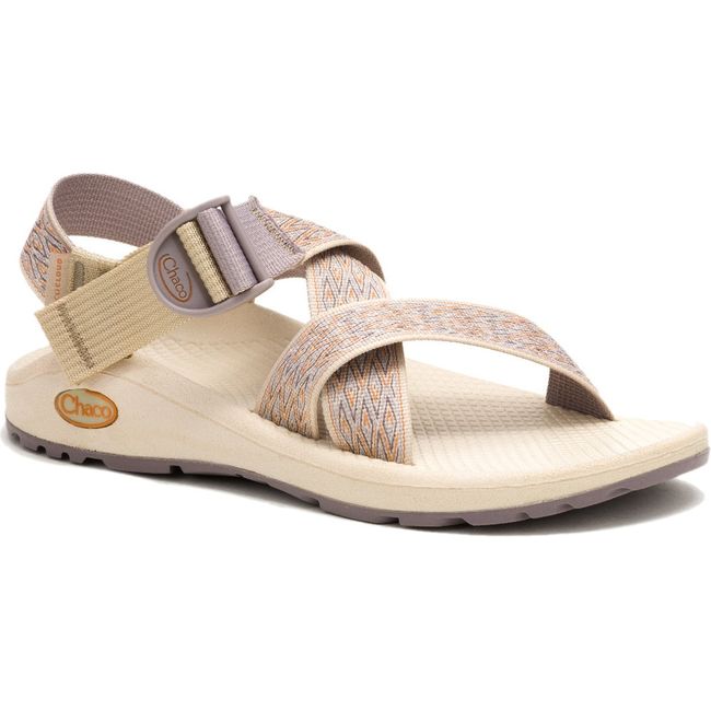 Front angled view of Women's Chaco Mega Z/Cloud Sandal in Khaki Tan with adjustable straps