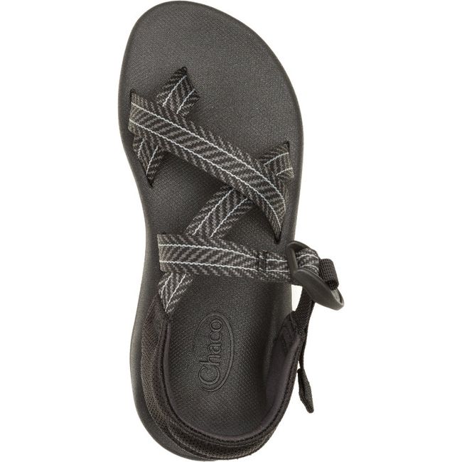 Top down view of Women's Chaco CushZ Toe-Loop Extra Cushioned Sandal in Black with adjustable straps