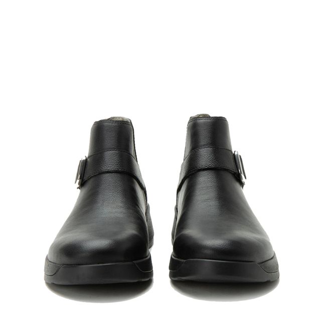 Front of Alegria Women's Jerica Boots in Black Bird Black Leather