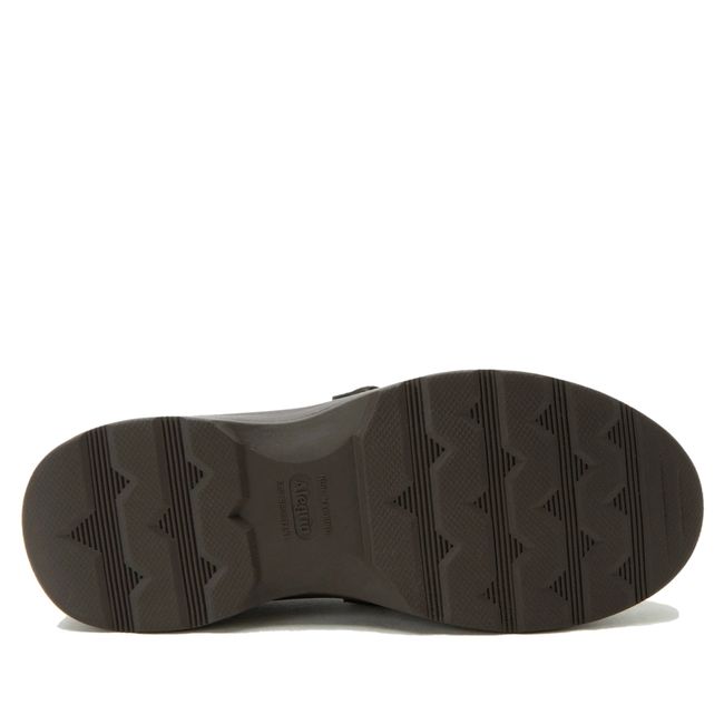 Slip resistant sole of Alegria Women's Janna Loafer in Dark Chocolate Brown