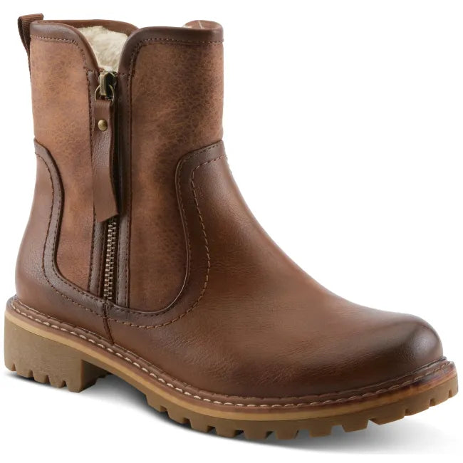 Front angled view of Spring Step Women's Jovany Boot in cognac brown leather