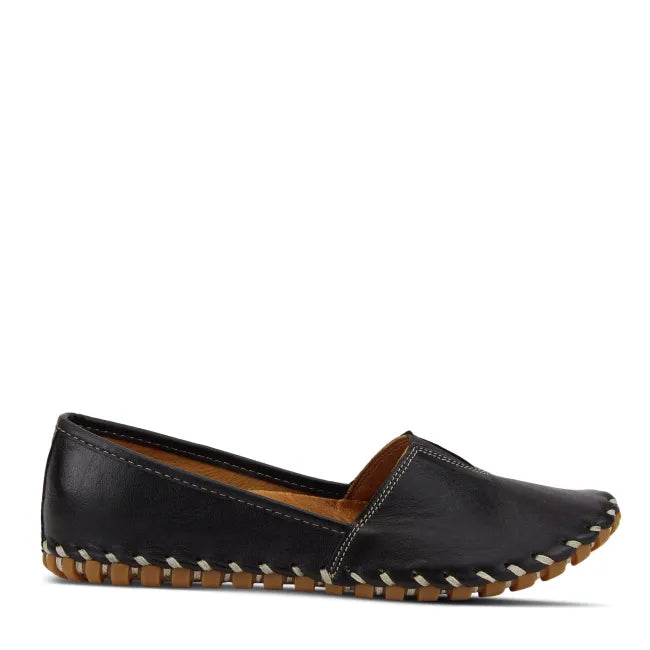 Lateral side of black leather Spring Step Women&#39;s Kathaleta Slip On Shoe