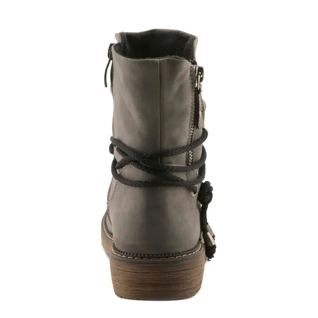 Heel of of Spring Step Women's Relife Kathie Boot in grey leather with side zipper