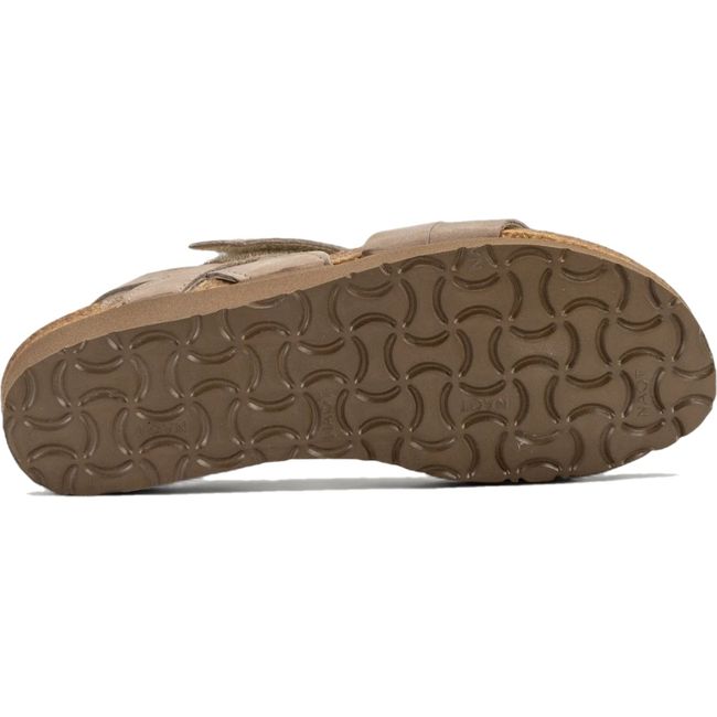 Sole Naot Women's Kayla Sandal in stone nubuck upper, cork midsole, and light brown tread