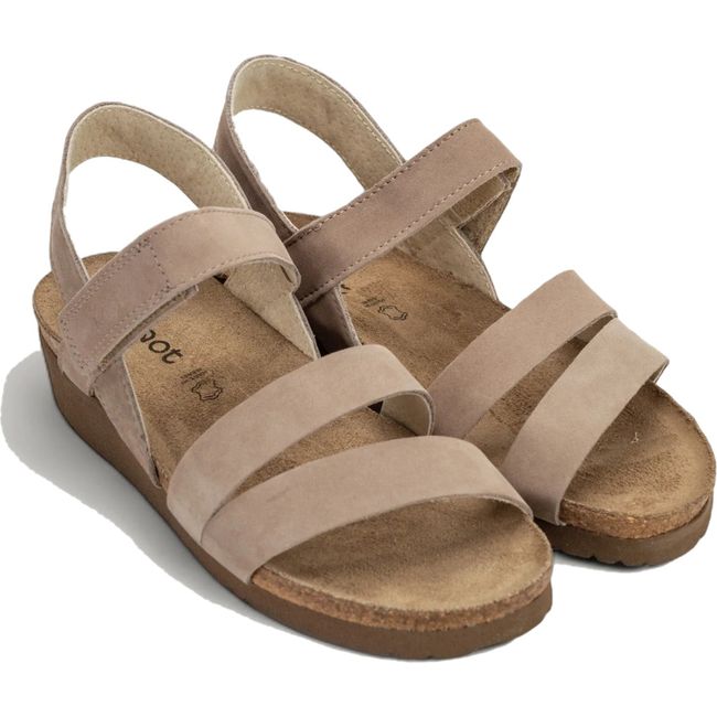 Pair Naot Women's Kayla Sandals in stone nubuck with cork midsole