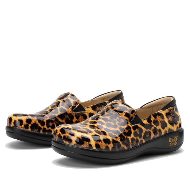 Pair of Alegria Women's Keli Shoes in leoaprd print