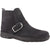 Lateral side angled view of Kolmer Ankle Boot in charcoal suede, featuring a stylish buckle accent, and a 1.25-inch slip-resistant polyurethane sole.