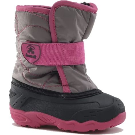 Front angled view of Kamik Kids' Snowbug 5 Snow Boot in Grey Pink