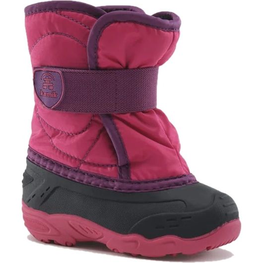 Front angled view of Kamik Kids' Snowbug 5 Snow Boot in Rose Pink