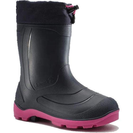 Front angled view of Kamik Toddlers' Snobuster 1 Waterproof Snow Boot in Navy & Pink