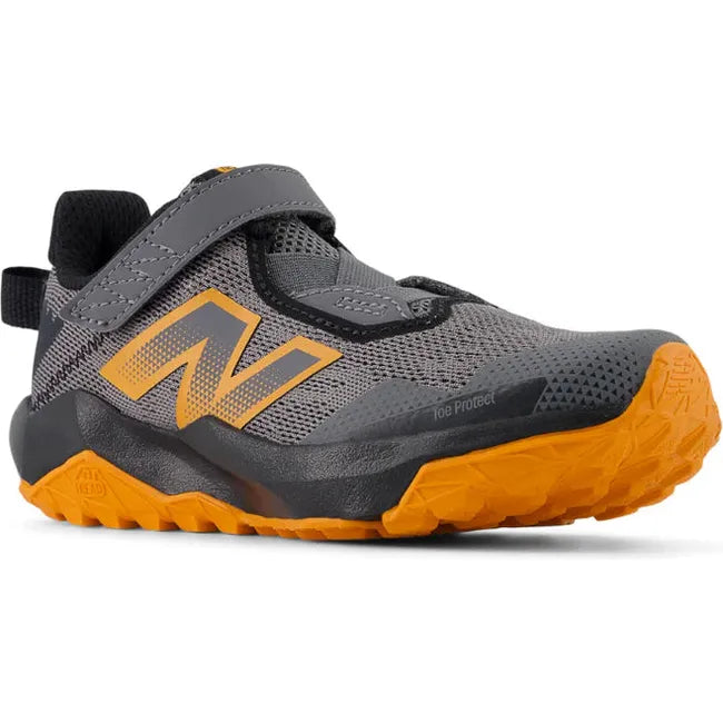 Front of New Balance Little Kids' DynaSoft Nitrel V6 Trail Running Shoe in castlerock gray