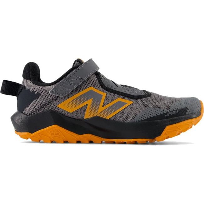 Lateral side of New Balance Little Kids' DynaSoft Nitrel V6 Trail Running Shoe in castlerock gray