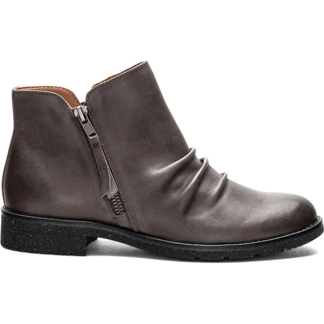 Lateral side of Women's Aetrex Mila Arch Support Low Boot in charcoal grey leather