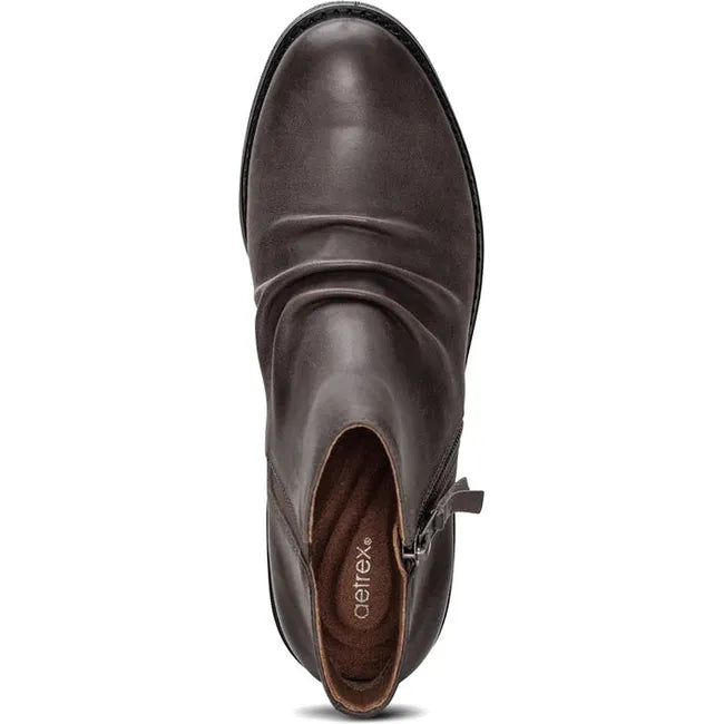 Top down view of Women's Aetrex Mila Arch Support Low Boot in charcoal grey leather