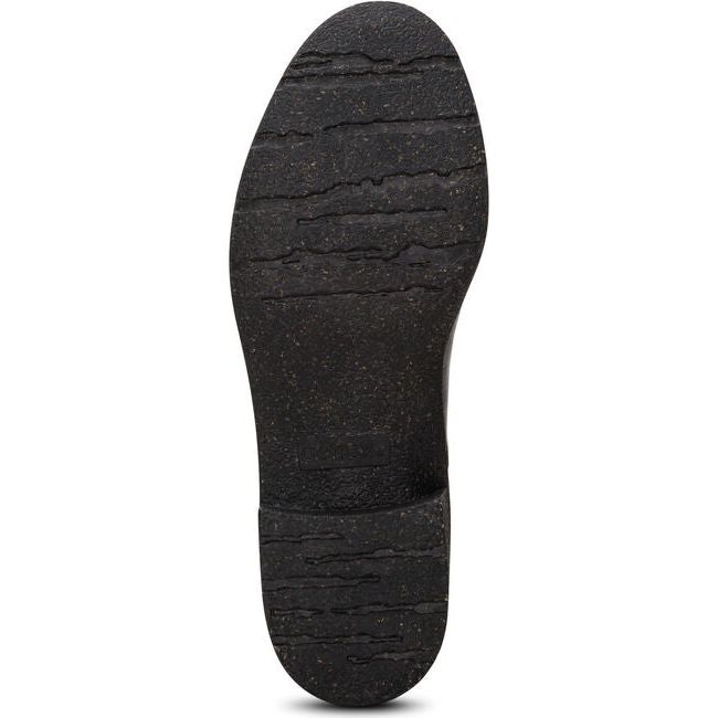 Heel of Womens Aetrex Gina Oxford shoe win black leather with black sole and tread