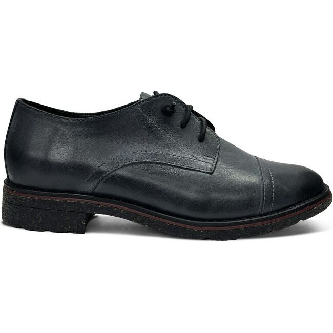 Lateral side of Womens Aetrex Gina Oxford shoe in black leather with laces and toe cap