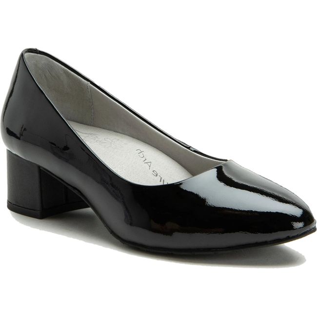 Front angled view of Alegria Women's Lisah Heel in Black Patent Leather