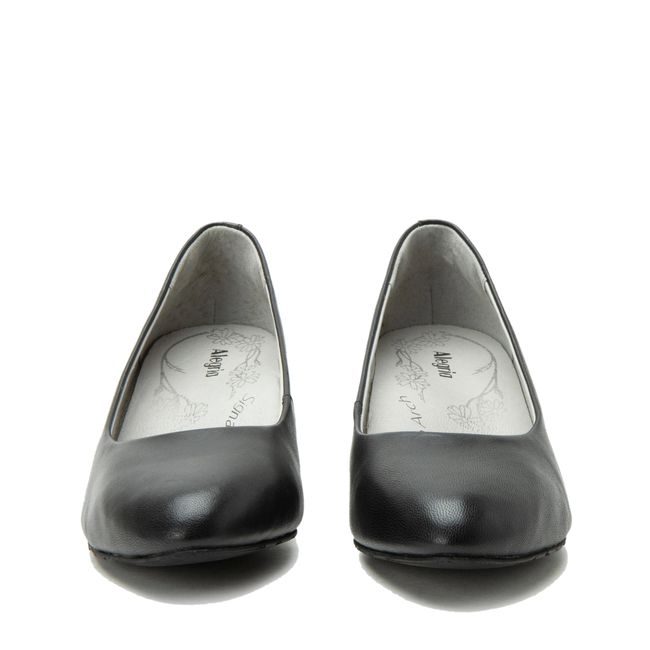 Front of Alegria Women's Lisah Heels in Black Leather