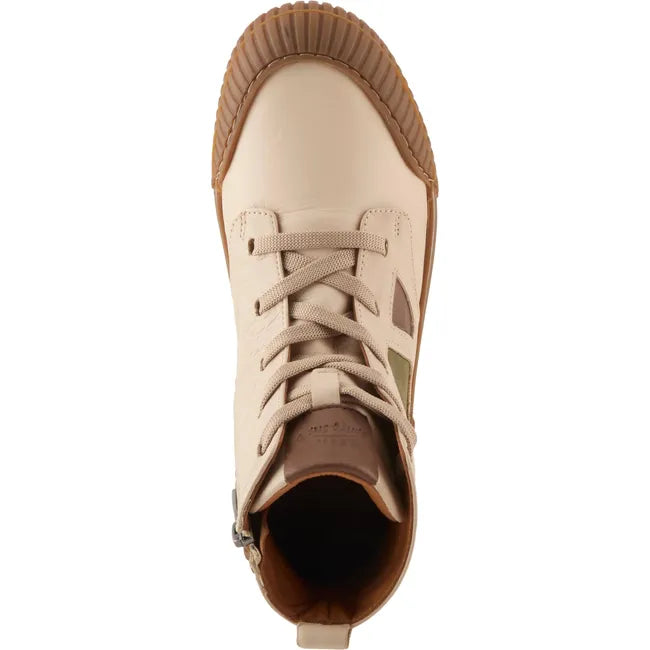 Top down view of Women's Spring Step Lizano high top sneaker in bone beige with tan sole