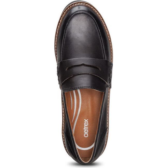 Aetrex Women's Collette Penny Loafer Black Smooth Leather LL100W